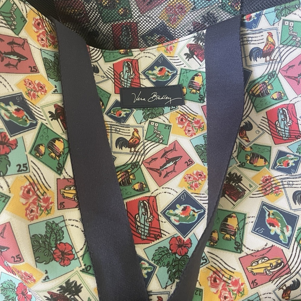 Vera Bradley Cuban Stamps Drawstring Family Tote and Mini Ditty Travel Set NWT - Picture 3 of 15